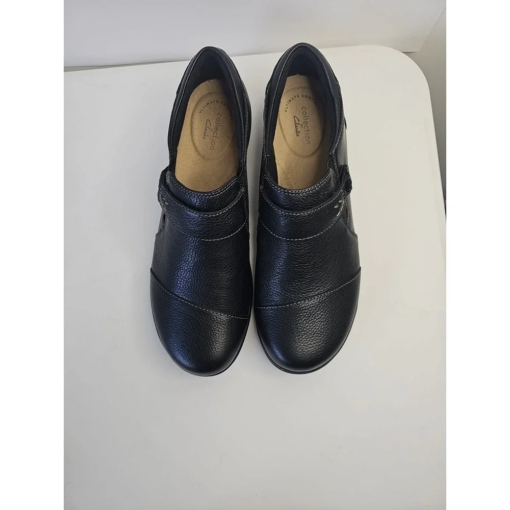 Clarks Collection CHEYN ONYX Black Leather Slip‎ Onn Loafer Flat SHOE Size 7.5 M